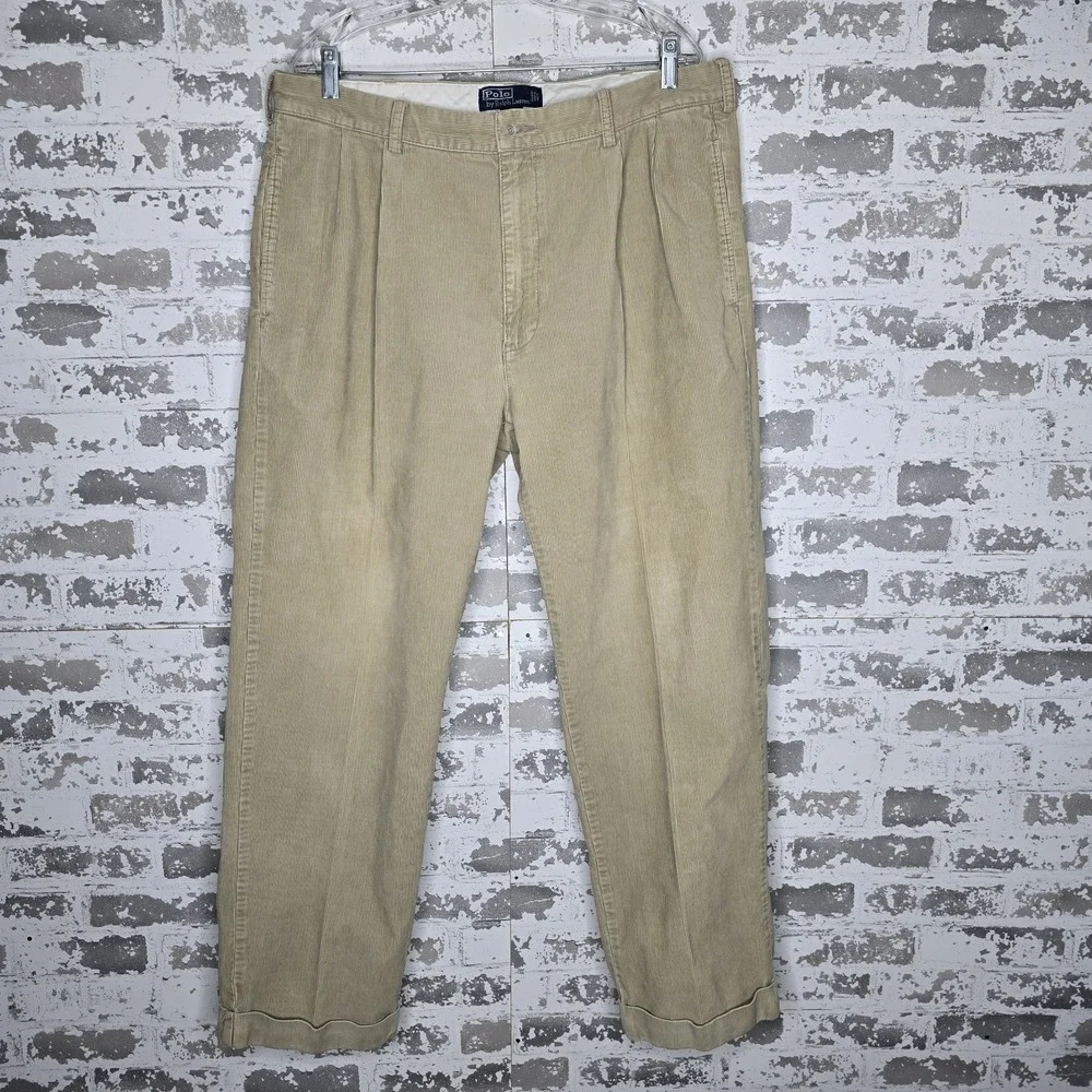 Polo Ralph Lauren Hammond Pant Mens 38x30 Tan Corduroy Straight Leg 100%‎ Cotton
